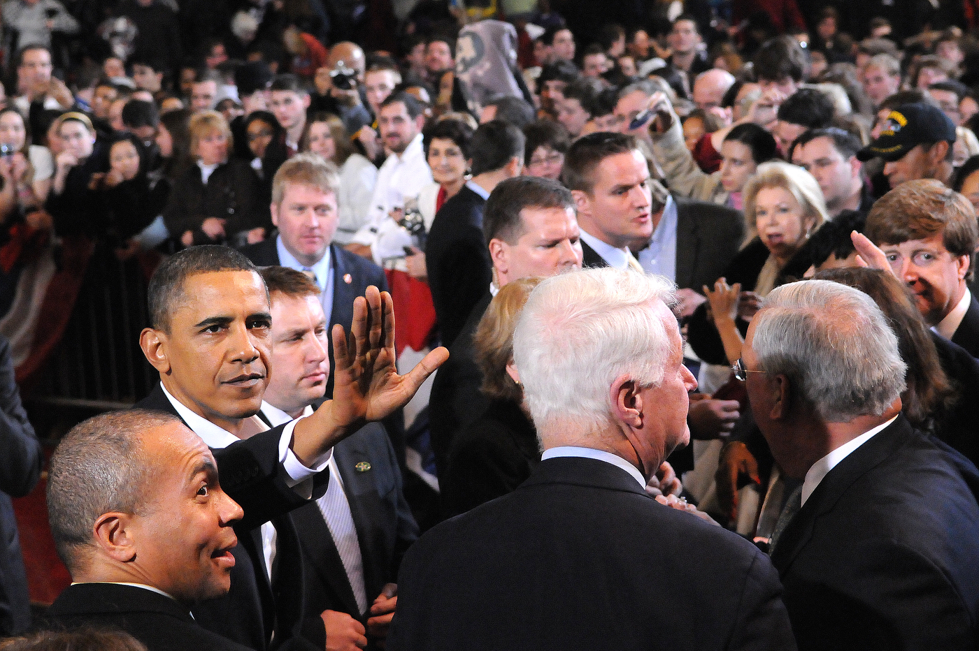 President Barack Obama waves to the crowd at Cabot Center. Northeastern file photo