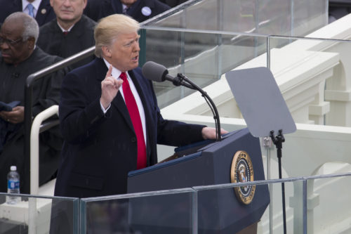 170120-D-BP749-1188
WASHINGTON (Jan. 20, 2017) President Donald J. Trump delivers his presidential inaugural address during the 58th Presidential Inauguration at the U.S. Capitol Building. More than 5,000 military members from across all branches of the armed forces of the United States, including Reserve and National Guard components, provided ceremonial support and Defense Support of Civil Authorities during the inaugural period. ( U.S. Marine Corps photo by Lance Cpl. Cristian L. Ricardo/Released)