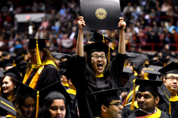 More than 1,500 students received degrees at the College of Professional Studies’ graduation ceremony at Matthews Arena on Friday, May 12. Photo by Matthew Modoono/Northeastern University