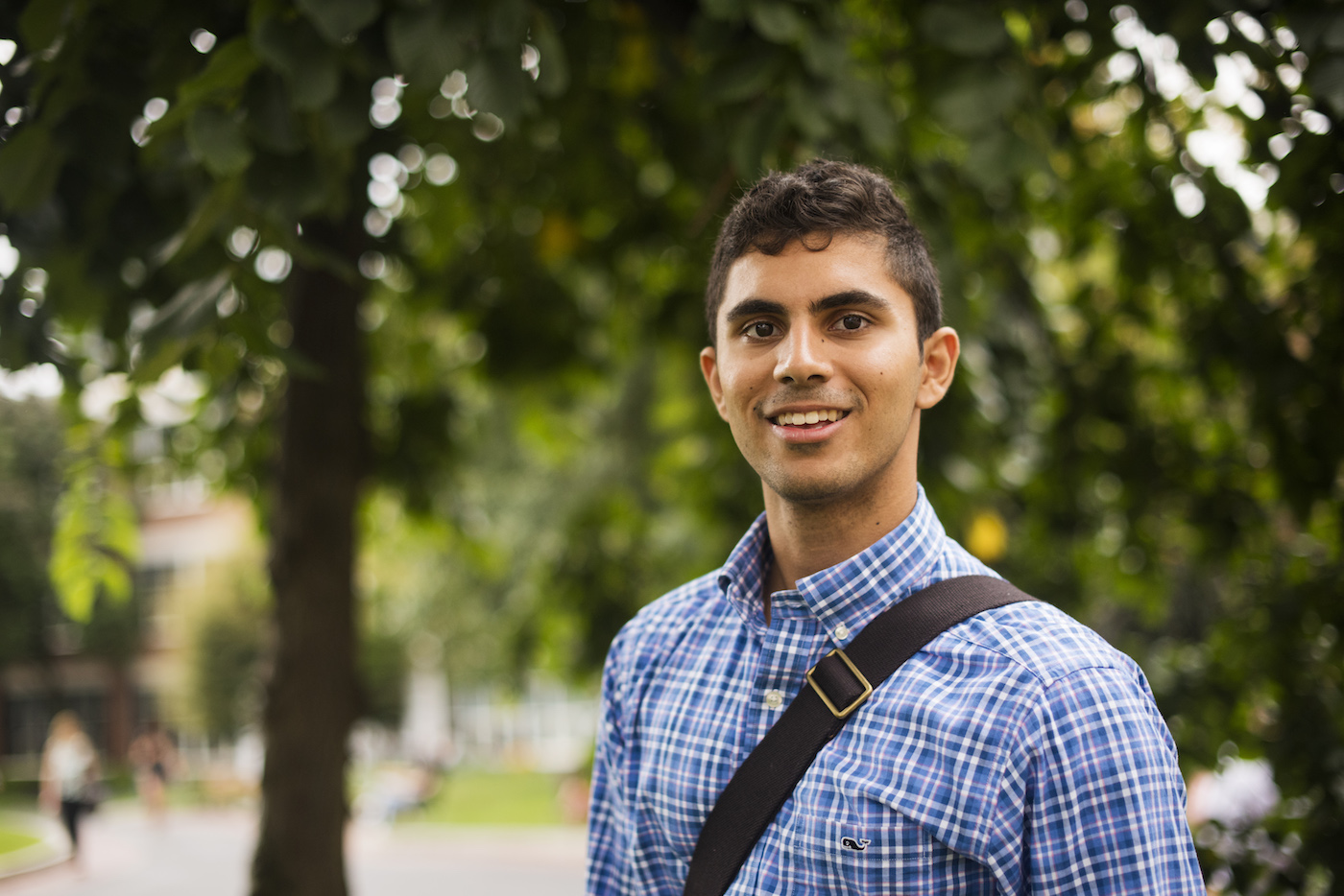 Pranav Ahluwalia, CIS’22, poses for a portrait on Centennial Common on the first day of class on Sept. 6, 2017. Photo by Adam Glanzman/Northeastern University