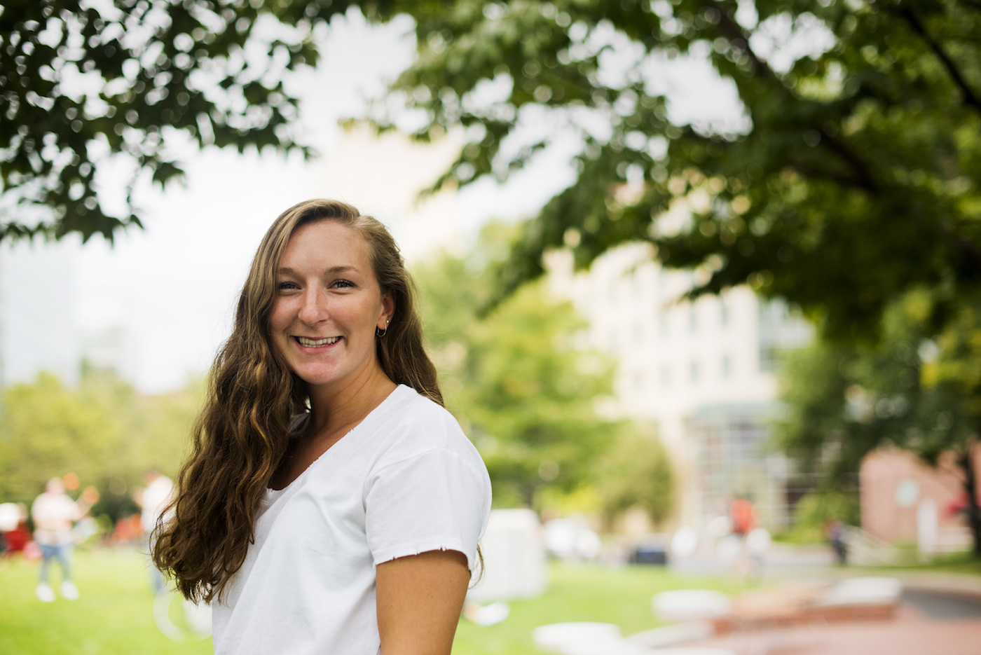 Sarah Binder, S' 21, poses for a portrait on Centennial Common on the first day of class on Sept. 6, 2017.