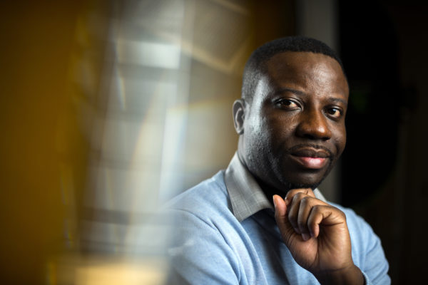 Jonathan Mboyo Esole, assistant professor in the Department of Mathematics, has been named a Next Einstein Fellow for 2017-2019, an international award that recognizes Africa's best young scientists and technologists. Photo by Matthew Modoono/Northeastern University