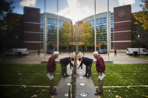 Northeastern's Veterans Memorial commemorates more than 400 students and alumni who have given their lives in service of our country. Photo by Adam Glanzman/Northeastern University