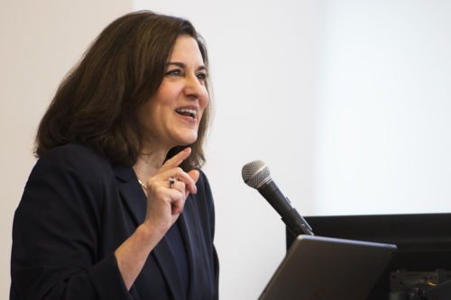 “Change requires the courage to act,” said Victoria Reggie Kennedy at Friday's Women in the Law conference. “It happens when we make a decision that we won’t accept the status quo, that we won’t let life happen to us. Instead we’ll make life happen for us.” Photo by Adam Glanzman/Northeastern University