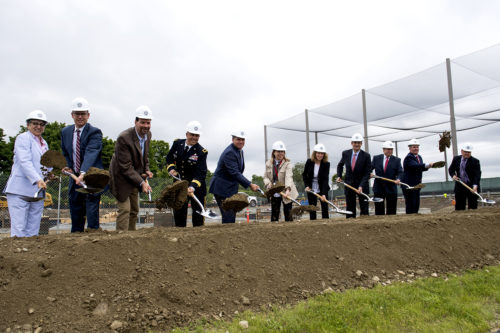 Northeastern hosted a groundbreaking ceremony for the new building on the Innovation Campus in Burlington, Massachusetts, on June 6, 2018. Photo by Matthew Modoono/Northeastern University