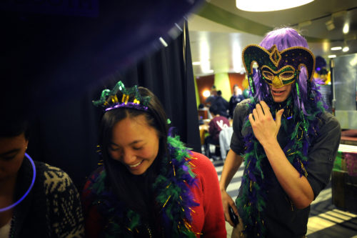 Students have fun at the 15th Annual Mardi Gras Celebration held in Levine Marketplace at Northeastern University on Feb. 9, 2016. Photo by Matthew Modoono/Northeastern University