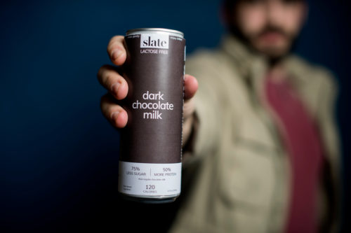 Slate Chocolate Milk, which is lower in sugar and higher in protein than other chocolate milks. Photo by Matthew Modoono/Northeastern University