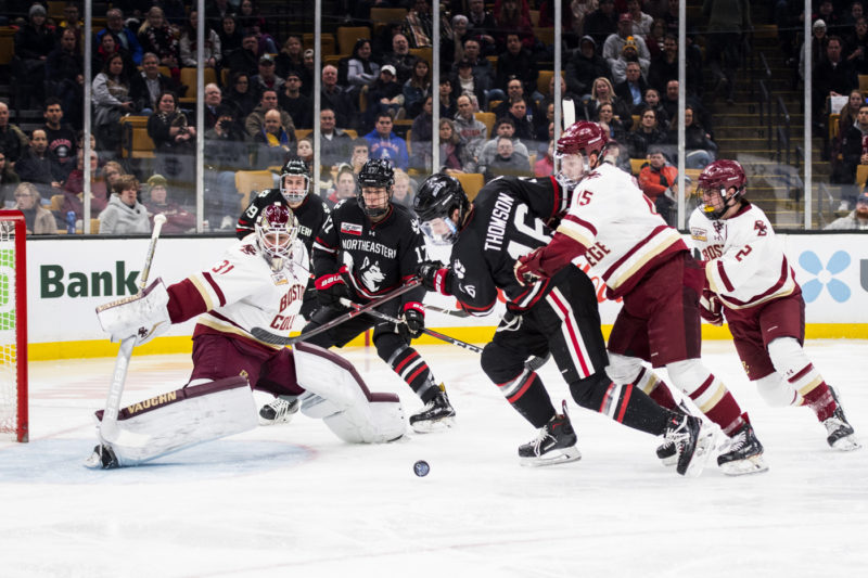 The Huskies captured their second Beanpot title in a row on Monday night at TD Garden. Photo by Adam Glanzman/Northeastern University