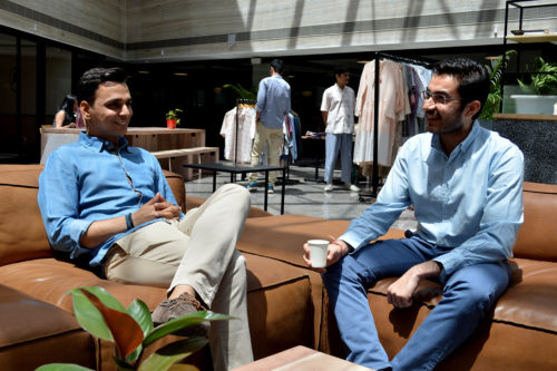 Northeastern graduates Aashray Thatai and Ashish Gurnani co-founded PostFold, a company that designs and sells high-quality casual clothing for work. Courtesy photo. 