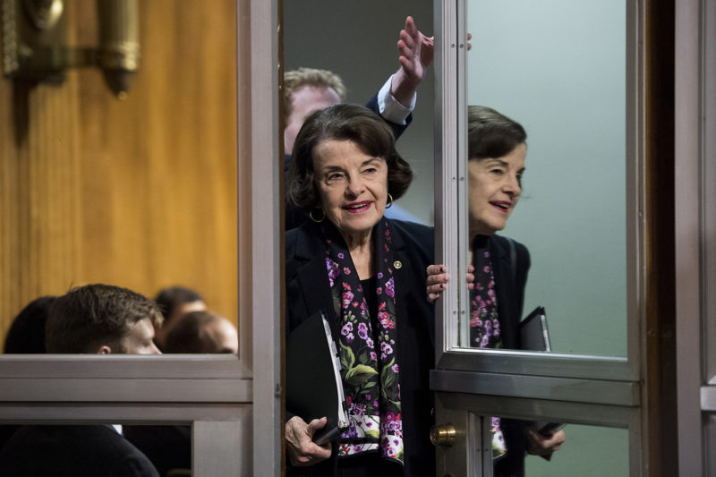 Sen. Dianne Feinstein, D-Calif., arrives for the confirmation hearing for Neomi Rao, nominee to be U.S. circuit judge for the District of Columbia Circuit, in the Senate Judiciary Committee on Tuesday, Feb. 2, 2019. (Photo By Bill Clark/CQ Roll Call via AP Images)