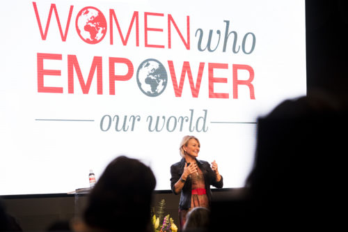 Bridget van Kralingen, a senior vice president at IBM, delivers the keynote address at the Women Who Empower symposium in the Interdisciplinary Science and Engineering Complex on March 1, 2019. Photo by Adam Glanzman/Northeastern University
