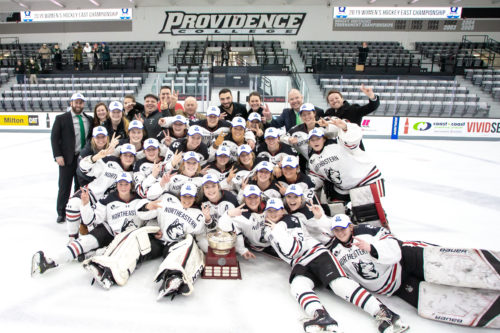 The Northeastern women’s hockey team defeated Boston College 3-2 on Sunday to take the Hockey East tournament for the second time in two years. 
Photo by Jim Pierce/Northeastern Athletics