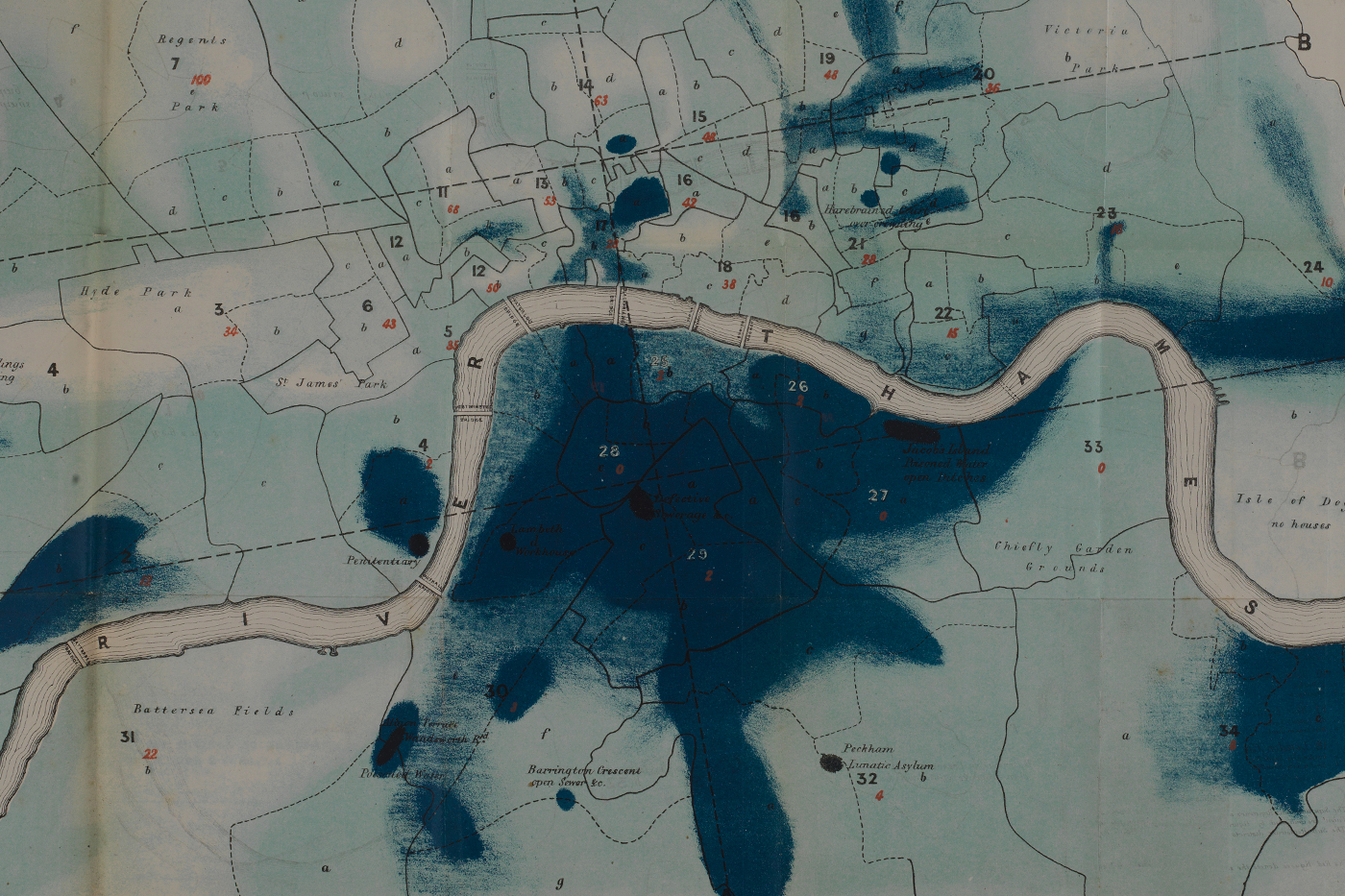 Cholera Map of the Metropolis, 1849, Exhibited in the Registration Districts