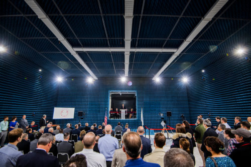 Northeastern formally opens its radio-silent drone facility at the Innovation Campus in Burlington, Massachusetts.
 Photo by Adam Glanzman/Northeastern University