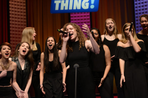 Pitch, Please!—an all-female a cappella group at Northeastern—has won the collegiate division of a regional singing competition televised on the Boston station WGBH. Photo courtesy of WGBH.