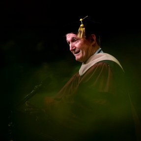 Go the extra mile to help family, friends, and colleagues, Bob Davis, a venture capitalist who co-founded one of the internet’s first search engines, told graduates of Northeastern’s D’Amore-McKim School of Business on Wednesday. “You will be amazed at how your career will fly as people take notice,” he said. Photo by Ruby Wallau/Northeastern University