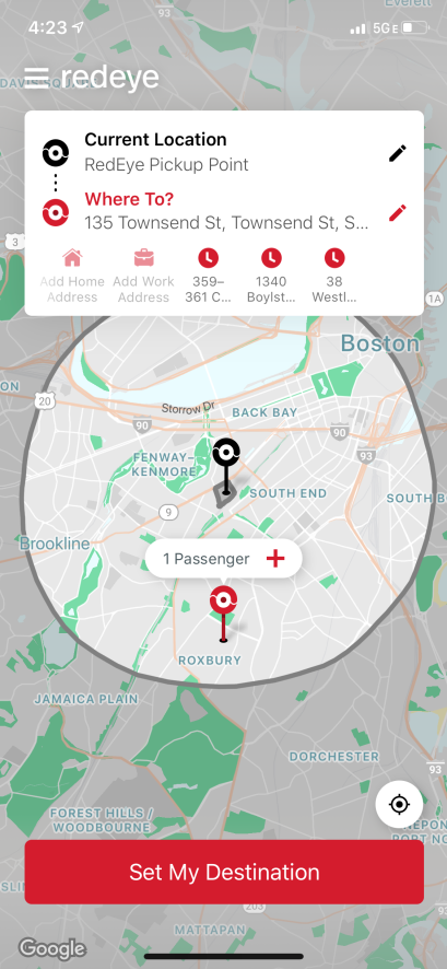 The free ride-sharing service can be accessed by downloading the RedEye app, which has been developed by Northeastern’s new partner, Via. Courtesy NUPD