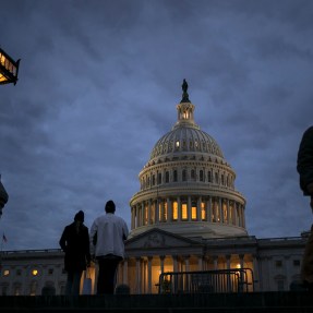 Lights illuminate the U.S. Capitol on Jan. 21, 2018. The budget deficit—the gap between what the government spends and what it takes in through taxes and other sources of revenue—is expected to reach $960 billion for this fiscal year, which ends on Sept. 30. The deficit will widen to $1 trillion by fiscal year 2020. AP Photo/J. Scott Applewhite