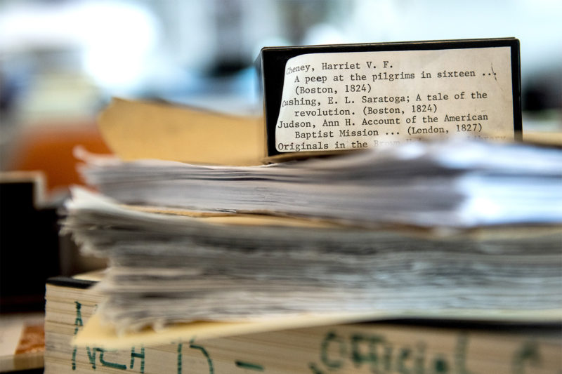 09/04/19 - BOSTON, MA. - A microfilm transcription of a text written by women that have been forgotten to history Snell Library on Sept. 4, 2019.. Photo by Ruby Wallau/Northeastern University