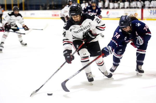 Northeastern rolls to third straight Hockey East championship with 9-1 rout of Connecticut