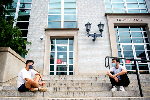 students with masks on campus