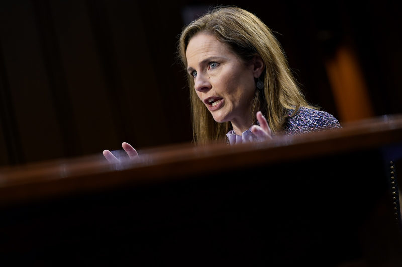 Supreme Court nominee Amy Coney Barrett speaks during a confirmation hearing before the Senate Judiciary Committee on Oct. 14, 2020 on Capitol Hill in Washington. AP Photo by Susan Walsh, Pool