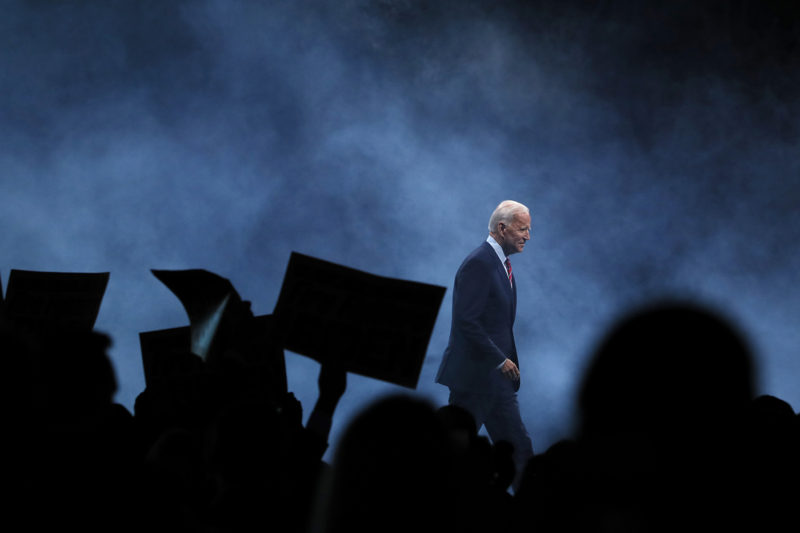 Democratic presidential candidate former Vice President Joe Biden walks on stage to speak at the Iowa Democratic Party's Liberty and Justice Celebration, on Nov. 1, 2019, in Des Moines, Iowa. AP Photo by Charlie Neibergall