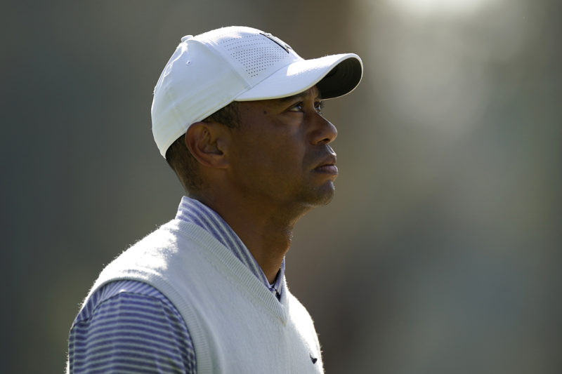 Tiger Woods looks on after hitting his second shot on the second hole during the second round of the Genesis Invitational golf tournament on Feb. 14, 2020, in the Pacific Palisades area of Los Angeles. AP Photo by Ryan Kang