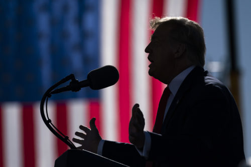 President Donald Trump speaks during a campaign rally at Phoenix Goodyear Airport on Oct. 28, 2020, in Goodyear, Ariz. AP Photo by Evan Vucci