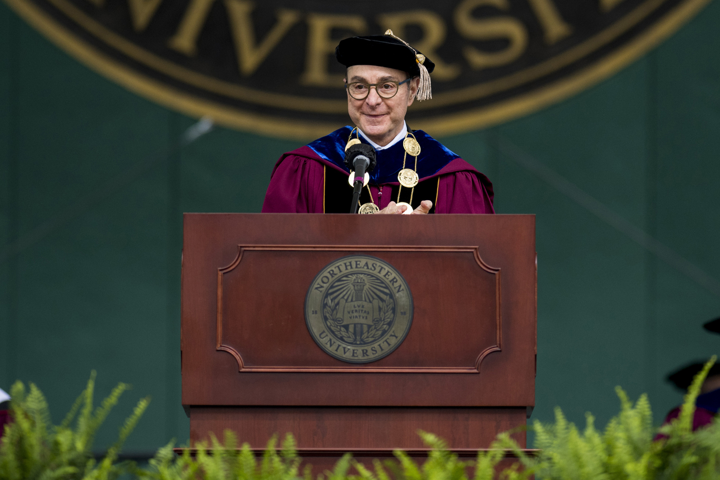 ‘Your class, perhaps more than any other, is prepared for whatever comes next,’ said Joseph E. Aoun, president of Northeastern. Photos by Matthew Modoono,/Northeastern University