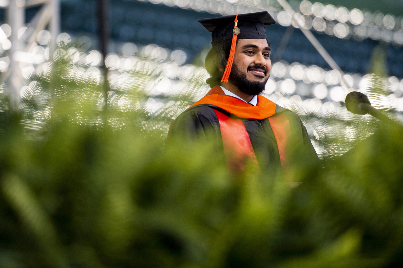 Gagan Dep Prabhu, who received a master’s degree in engineering, spoke about resilience at the Sunday morning graduate Commencement ceremony, urging graduates to cultivate their own sense of home no matter where their future takes them.