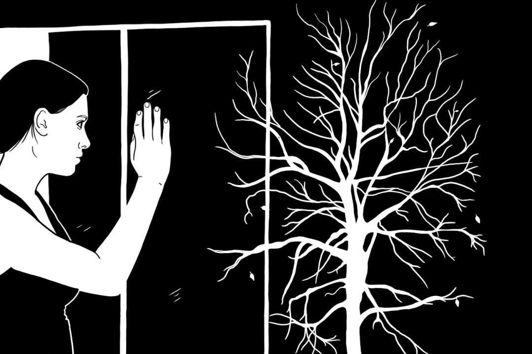 Illustration of a person looking out the window