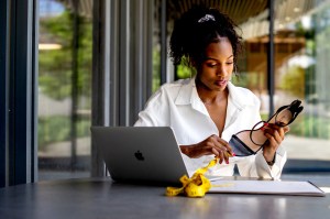 Gabrielle Whittle works on her convertible heel design.