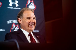 Jim Madigan at a Northeastern press conference.