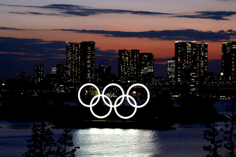 TOKYO, JAPAN - JULY 19: The Olympic Rings are displayed by the Odaiba Marine Park Olympic venue ahead of the Tokyo 2020 Olympic Games on July 19, 2021 in Tokyo, Japan. Photo by Toru Hanai/Getty Images