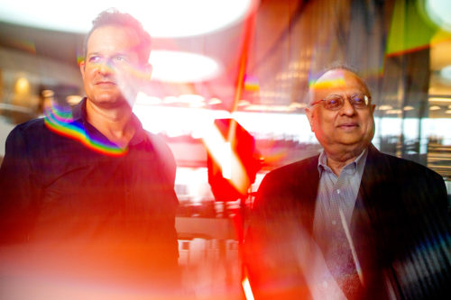 Adrian Feiguin (left), Associate Professor of Physics at Northeastern, and Arun Bansil (right), University Distinguished Professor of Physics. Photo by Matthew Modoono/Northeastern University