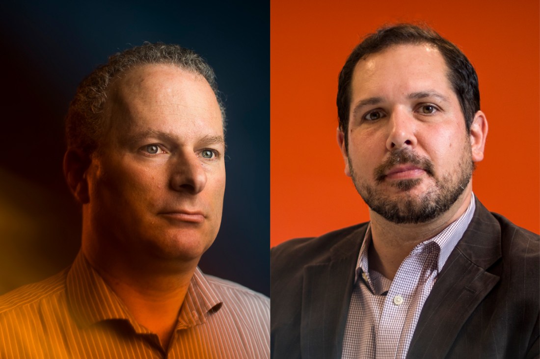 Portraits of David Lazer (left), and John Wihbey (right).