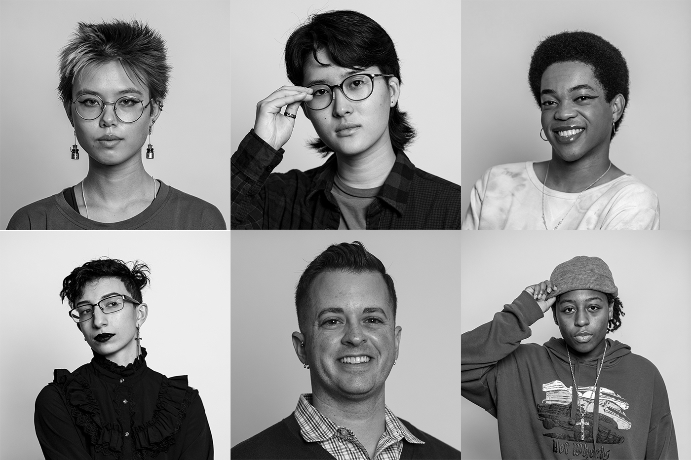 Black and white headshots of students