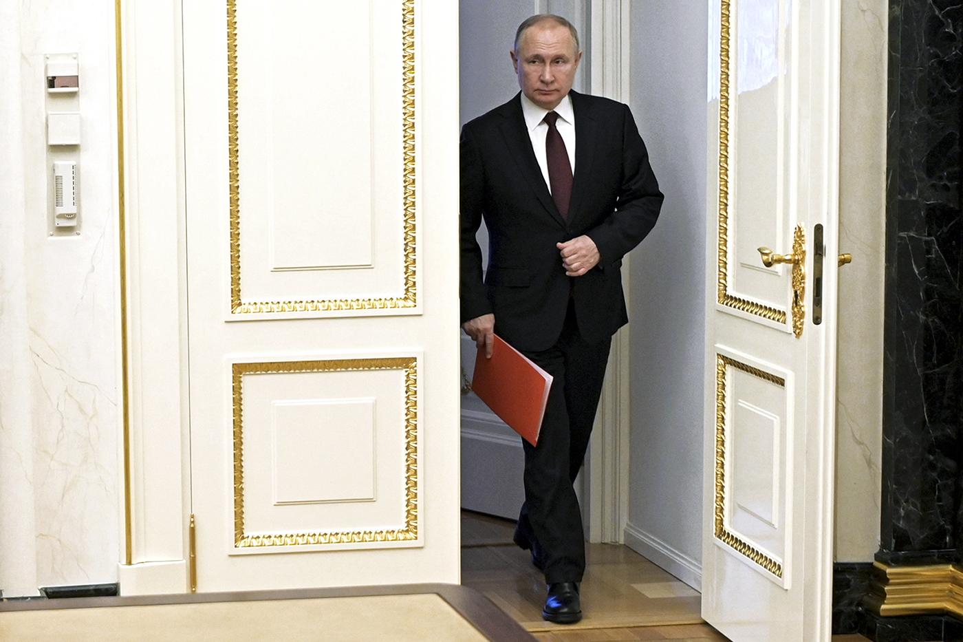 president vladimir putin walking through a doorway