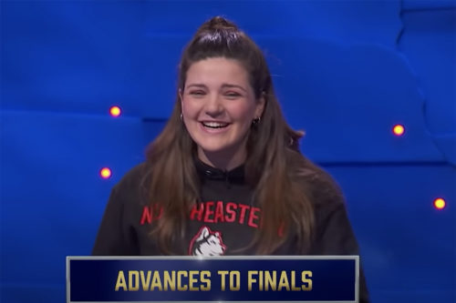 Husky ambassador Liz Feltner, who will advance to the “Jeopardy!” National College Championship finals after successfully answering a tense, tie-breaker question on Friday night’s episode
