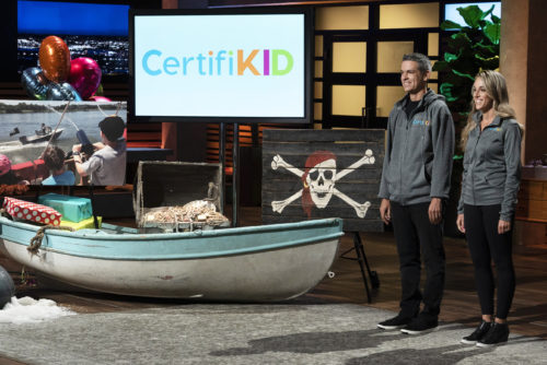 Brian and Jamie Ratner appear on the set of <i>Shark Tank</i>. Photo by Eric McCandless/ABC