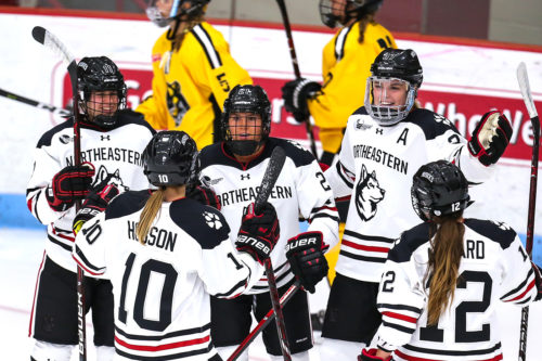 Northeastern graduate Anne-Marie Dion is inspiring young girls who love hockey. Her secret weapon? Videos of Northeastern women’s hockey. Photo by Jim Pierce. 