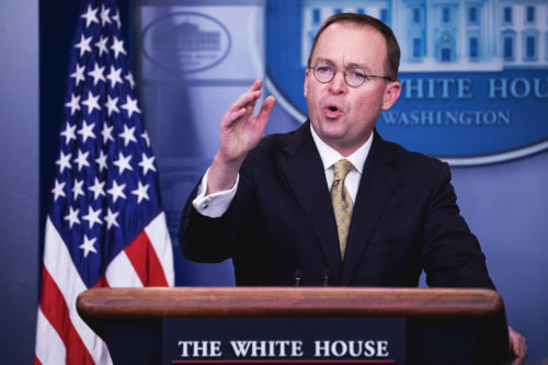 Office of Management and Budget Director Mick Mulvaney speaks to press during a briefing on the government shutdown, in the James S. Brady Press Briefing Room of the White House in Washington, D.C. Photo by Cheriss May/Getty Images