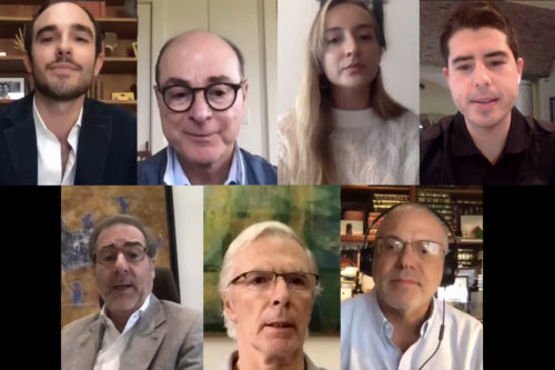 Joseph E. Aoun, president of Northeastern, led an online discussion on the Latin American economy with regional business leaders organized by Northeastern’s Young Global Leaders program. Screenshot by Northeastern University.