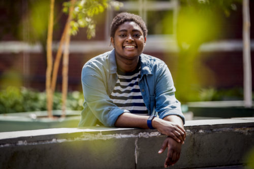 Ruthie Olowoyeye, the new Black, queer chair of the Husky Ambassadors, hopes her leadership role will encourage underrepresented students to get involved in university organization. Photo by Alyssa Stone/Northeastern University