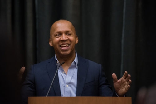 Northeastern University hosted Bryan Stevenson, one of the country's most visionary legal thinkers and social justice advocates at the John D. O'Bryant African American Institute on June 15, 2017. A MacArthur fellow and founder of the Equal Justice Initiative, Stevenson is a founding leader of the movement against mass incarceration in the U.S. He recently served on President Obama's task force on 21st-century policing. Photo by Casey Bayer for Northeastern University