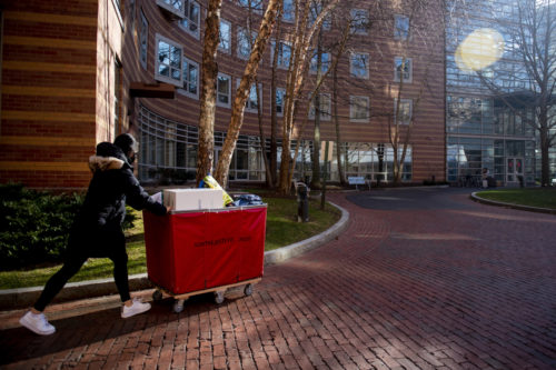 Students move in for spring semester. Photo by Ruby Wallau/Northeastern University