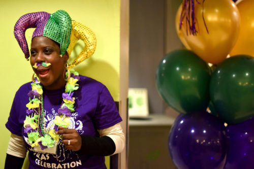 The annual Mardi Gras Celebration features contests, cash prizes, live jazz band, Mardi Gras beads, novelties, king cakes, New Orleans specialties, and traditional fare. Photo by Matthew Modoono/Northeastern University