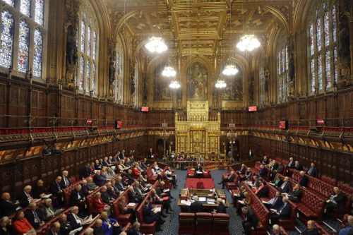 A general view of the House of Lords in London as the European Withdrawal Agreement Bill is debated on Tuesday January 21, 2020. Photo credit should read: Kirsty Wigglesworth/ Press Association via AP Images