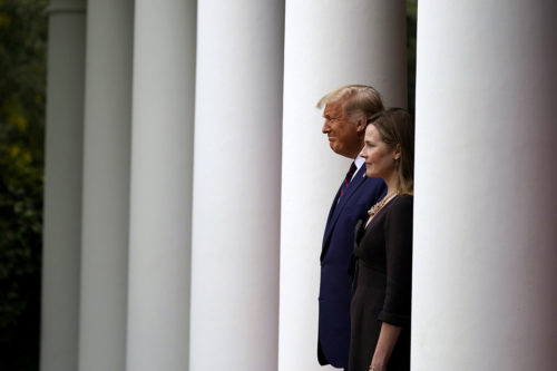 President Donald Trump announced Judge Amy Coney Barrett as his nominee to the Supreme Court at the White House on Saturday. AP Photo by Alex Brandon